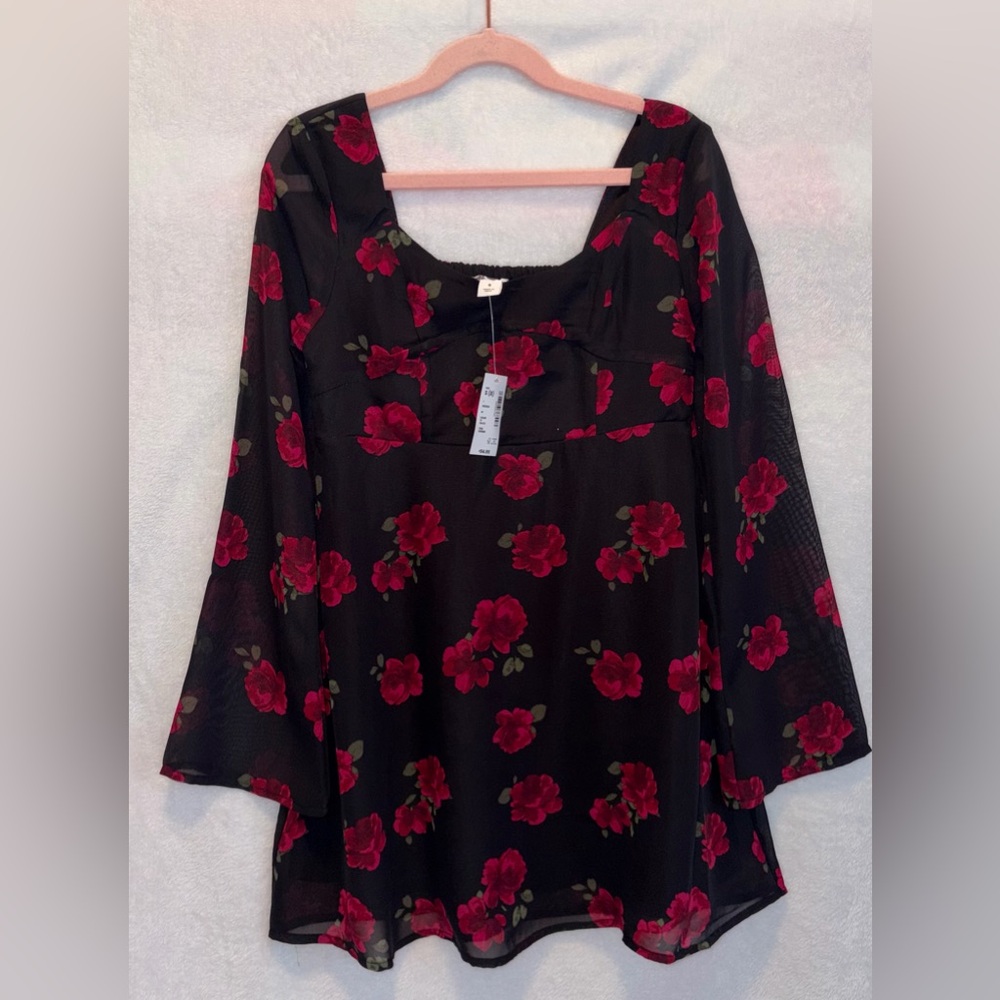 Sugar and Jade Black and Red Floral Dress